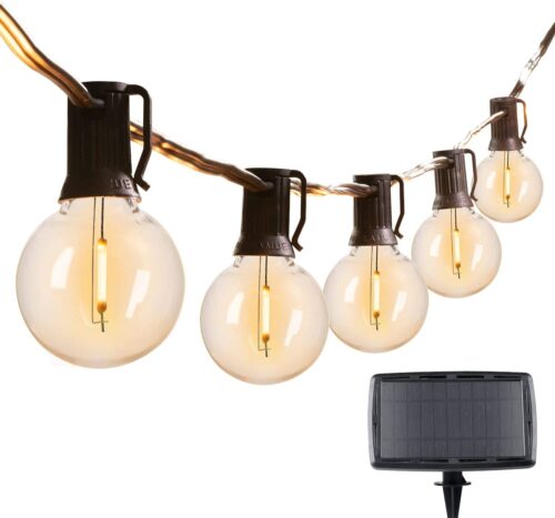 OPASOLAR Bulb globe string lights, LED 15M 4 modes string lights solar line lights for Cafe Bistro Backyard, Garden, ideal party, christmas decoration, balcony, christmas lights outdoor (25 bulbs) - Opasolar