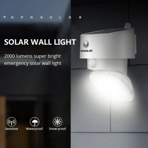 Opasolar 2000LM Solar wall Outdoor led Lights,Home Zone Security,PIR Wireless Motion Sensor IP65 Waterproof for Front Door, garden,Yard, Garage, Deck - Opasolar